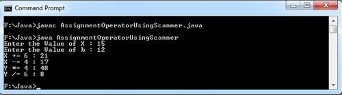 Java Example to perform assignment operations using Scanner Class.