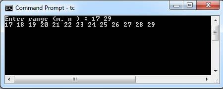 C Program for Print integer number in a given range