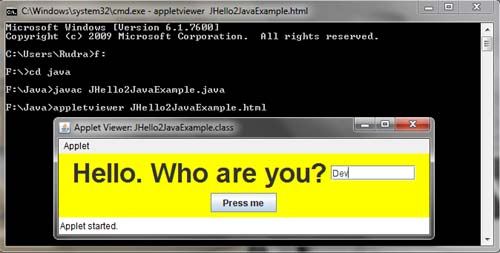 Hello Program In Japplet Java Swing Example