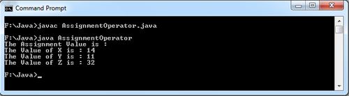 Java Example to implement assignment operations