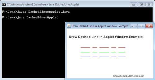 BasicStroke Example - Draw Dashed Line in Applet Window in Java