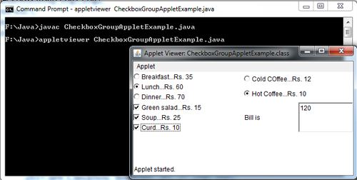 Checkbox Group in Java Applet Example Using Panel and layout