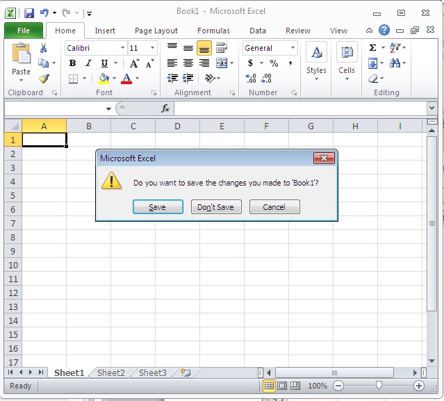 Close Message in Excel 2010
