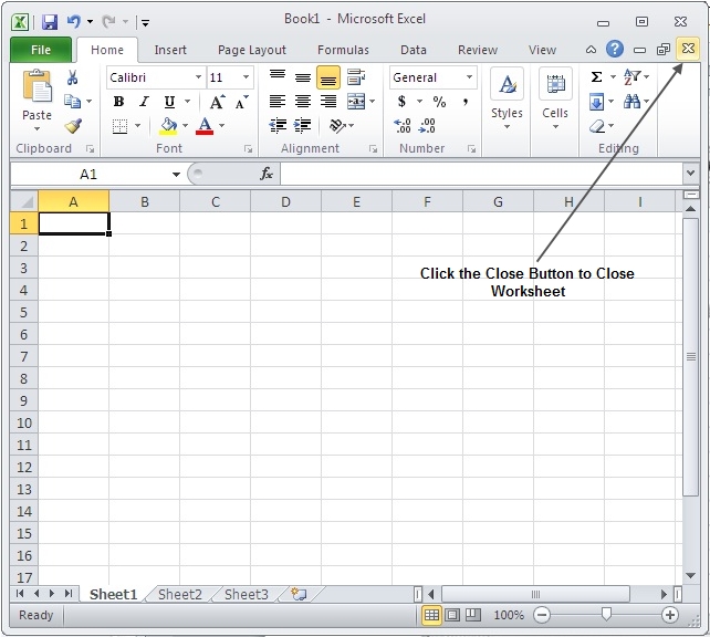 Close Worksheet in Excel 2010