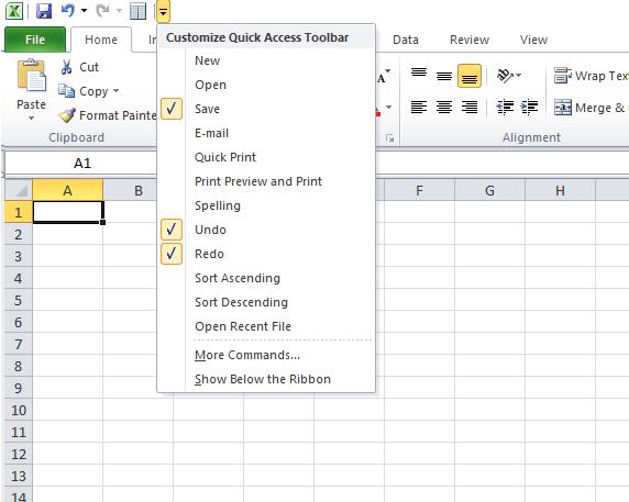 Customize Quick Access Toolbar command selected from the drop-down list