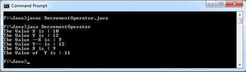Java Example to implement Decrement Operator