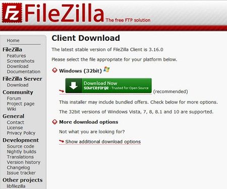 Download Filezilla software
