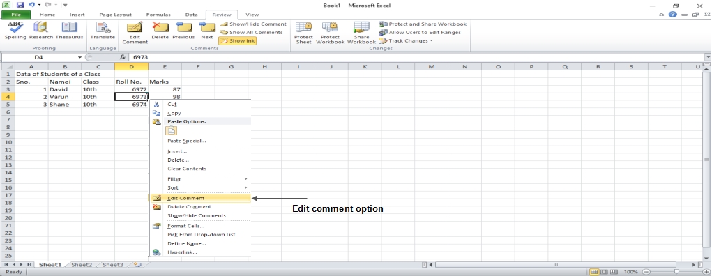Edit Comment in Excel 2010