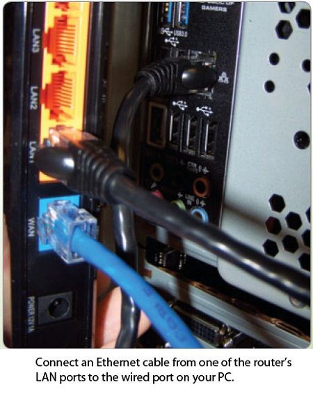 Connect an Ethernet cable from one of the router’s LAN ports to the wired port on your PC.