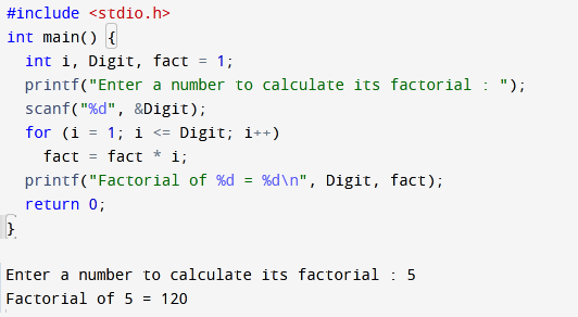 Factorial in C using a for loop
