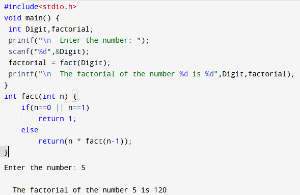 Factorial program in C using recursion