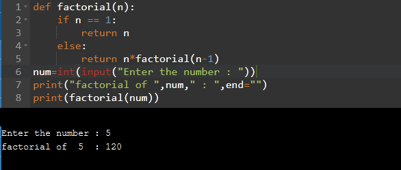 Factorial program in python using recursion