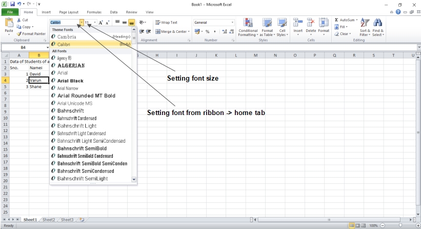 Font group in excel 2010