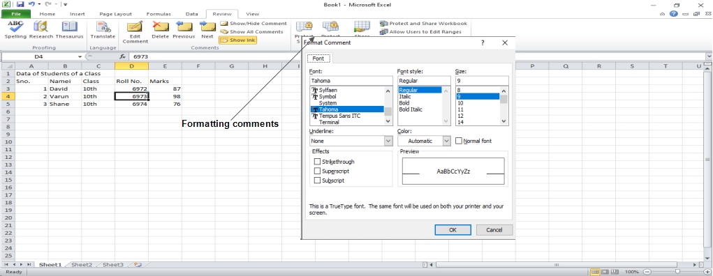 Formatting Comment in Excel 2010