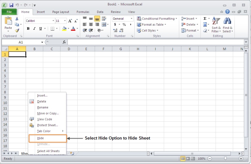 Hide Sheet in Excel 2010