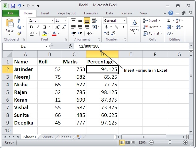 how to insert formula in excel to subtract numbers