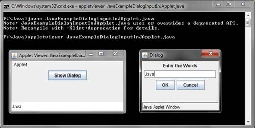 Java Dialog Box Input Example