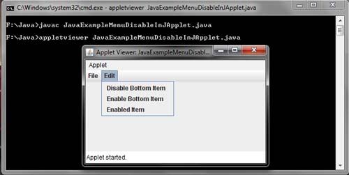 Disable Menuitem in Java Swing Example