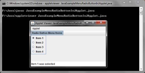 Menu Radio Button Java Example