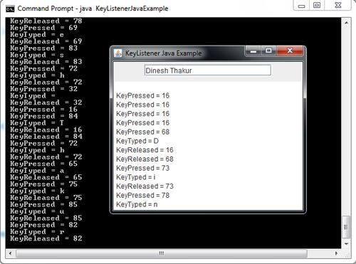 KeyListener in Java Swing Example