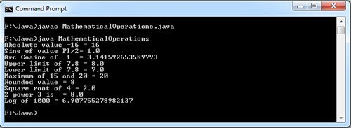 Mathematical Operations in Java Example