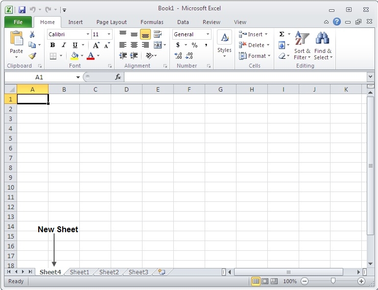 New Sheet in Excel 2010