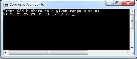 C Program Print Odd Numbers in a given range m to n