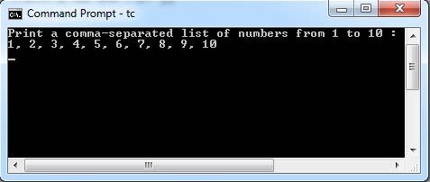 C Program Print a comma-separated list of numbers from 1 to 10