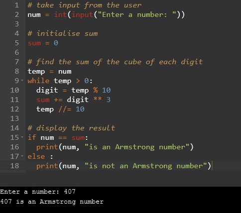 Python program for Armstrong number using a while loop