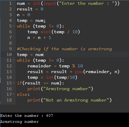 Python program for Armstrong number