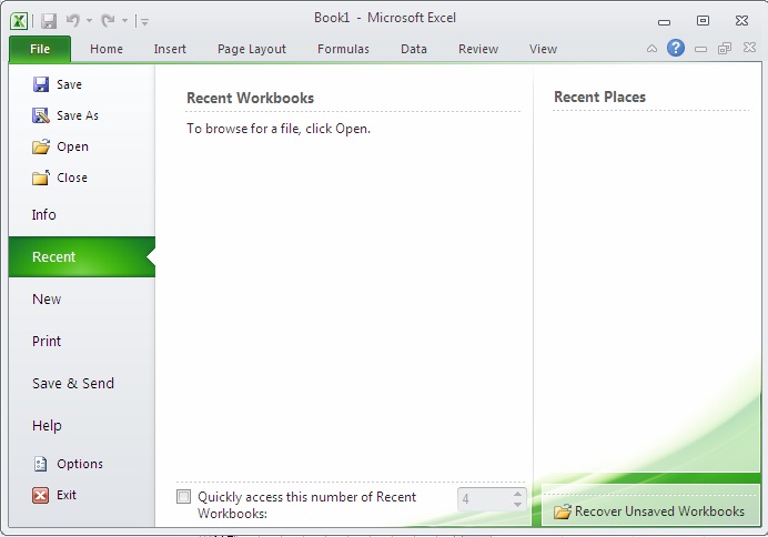 Recent Windows in Excel 2010