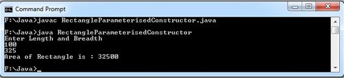 Area of Rectangle using Parameterised Constructor