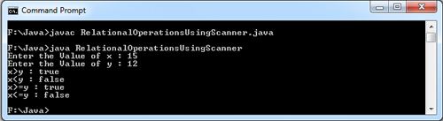 Java Example to Perform Relational Operations Using Scanner Class