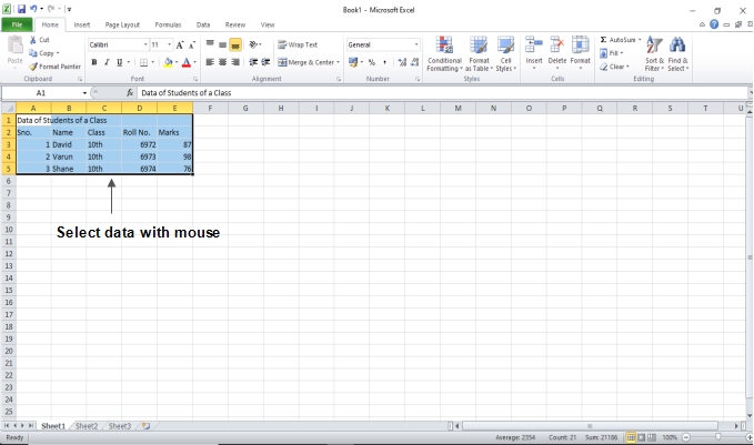 Select Data with mouse in Excel 2010