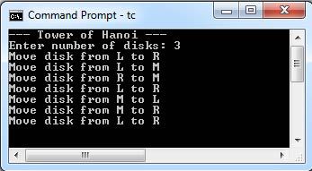 Tower of Hanoi program Output