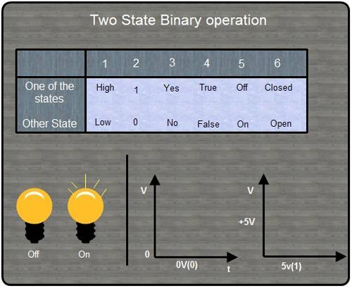 The table summarizes the binary state terminology.