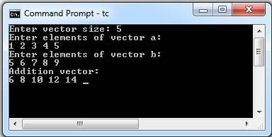 C program to add two vectors of size n
