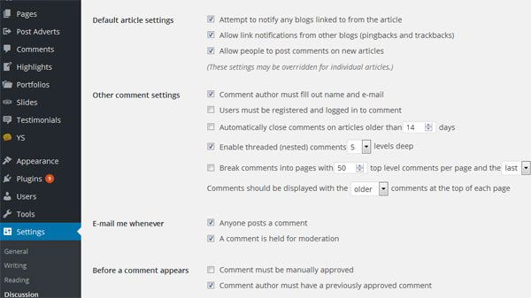 WordPress comment settings