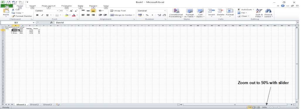 Zoom Out in Excel 2010