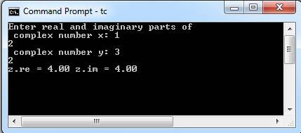 C Program to add of two complex numbers