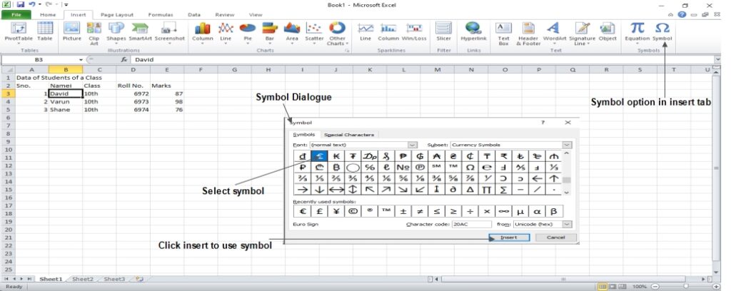 Special Symbols in Excel 2010 - Computer Notes