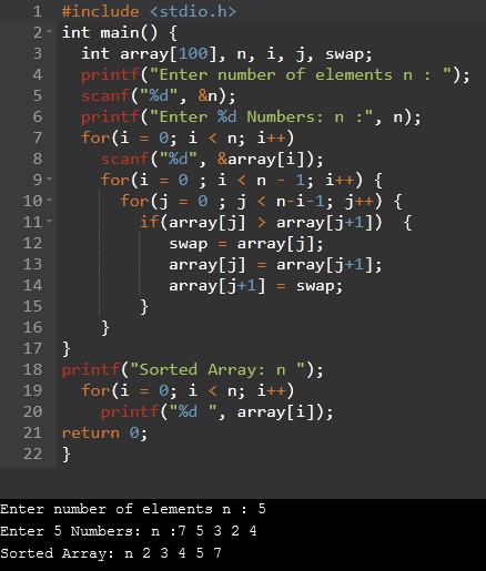 bubble sort program in c