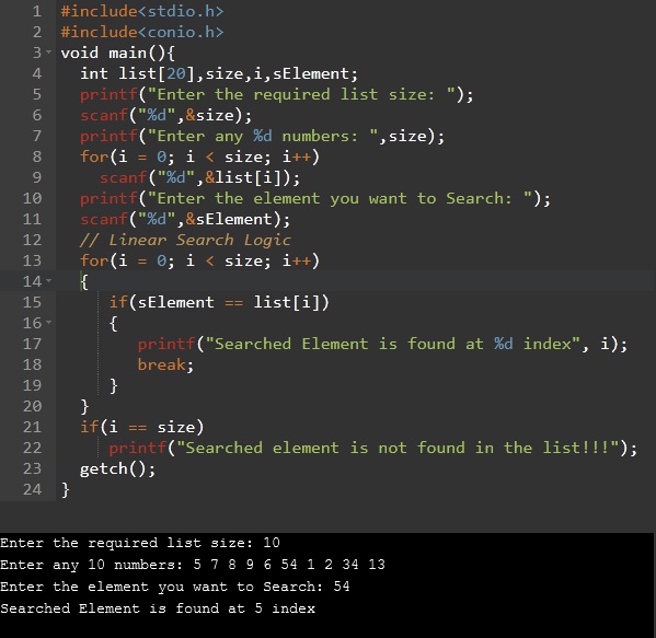 c program for linear search