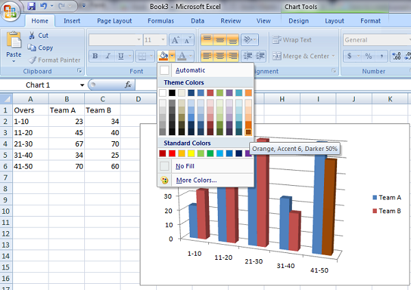 change the color excel graph chart