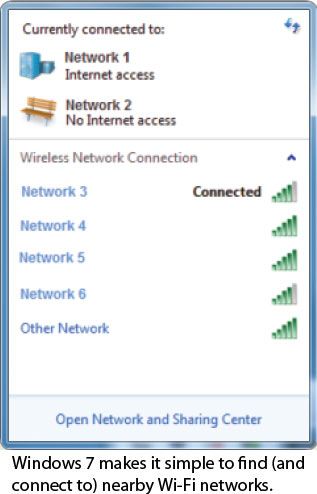 Windows 7 makes it simple to find (and connect to) nearby Wi-Fi networks.