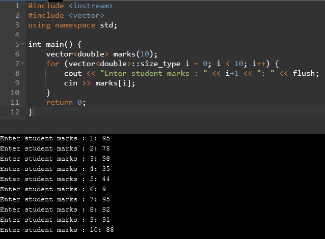 examples of vector in C++