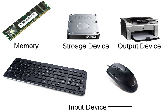 Memory,Storage Devices,input device,output device,cpu