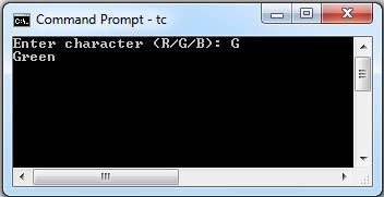 C Program for print a name of color that start with a given character