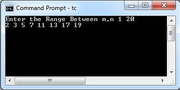 C Program Prints Prime Numbers in a given range m to n