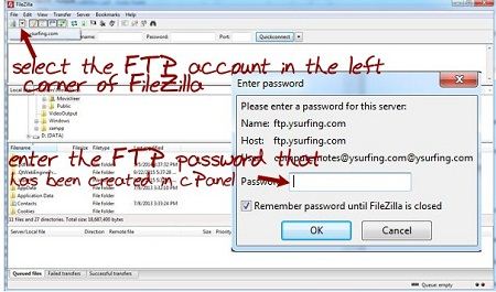 select the server icon in the left corner of FileZilla. Then, select the FTP account